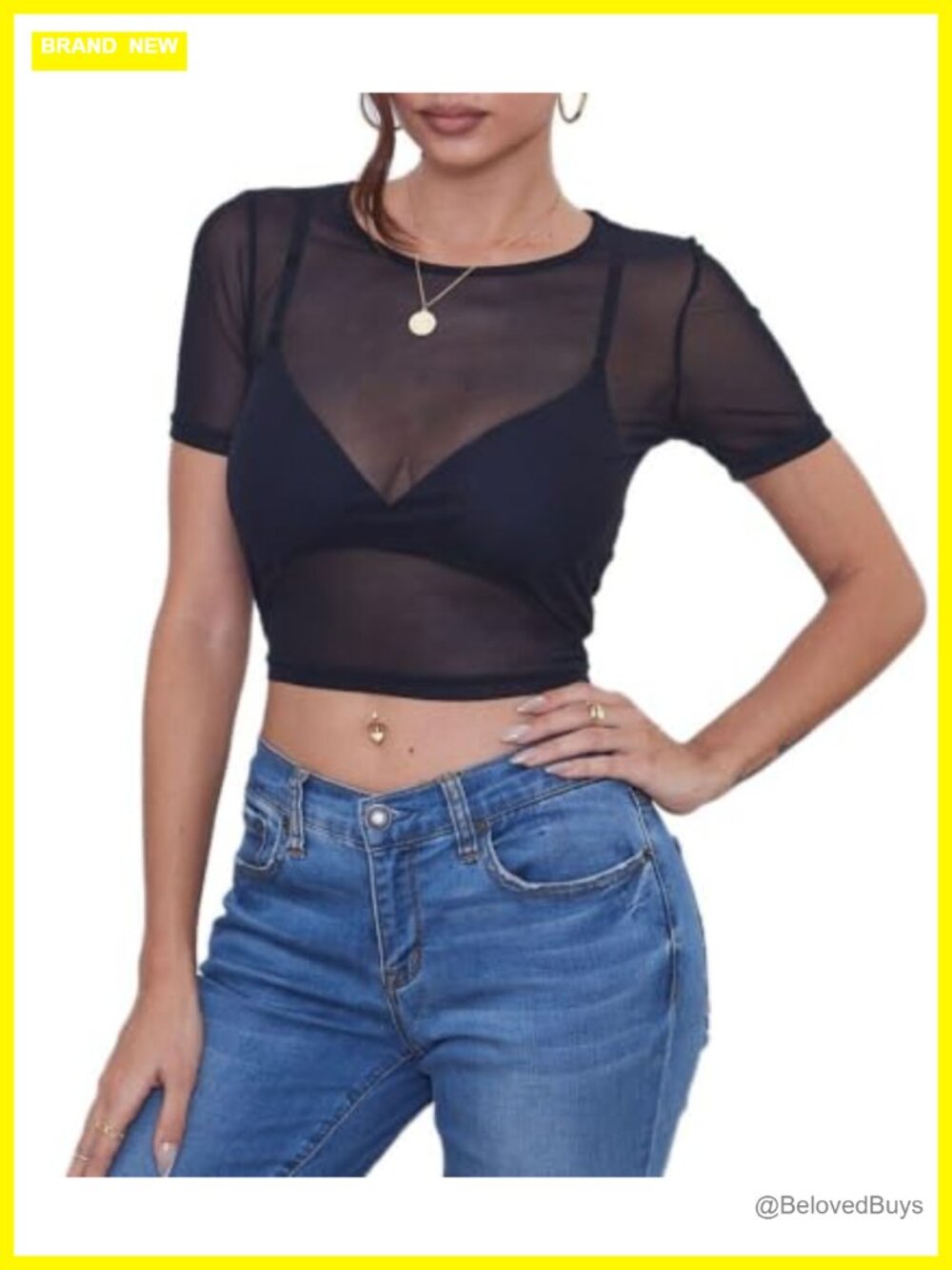Women's Sheer Mesh Crop Top Short Sleeve Crew Neck Clubwear Y2K